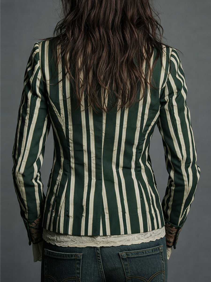 Bohemian Floral Print Cotton And Linen Striped Blazer - Seldom Seen Styles