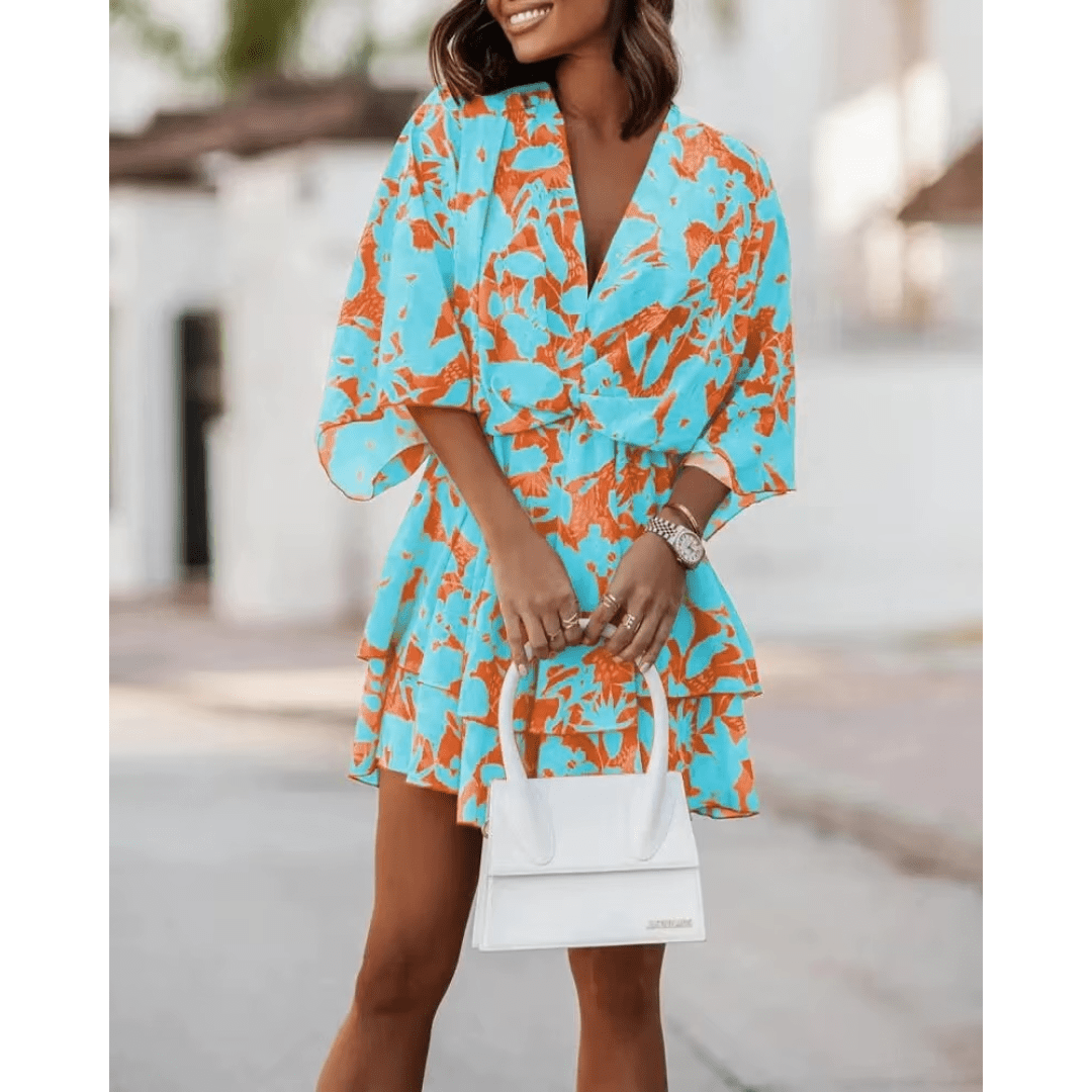 Boho Blue & Orange Mini Dress - Seldom Seen Styles