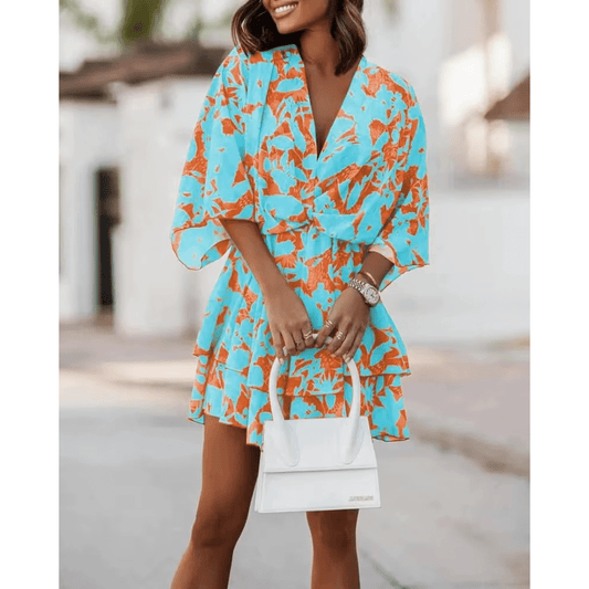 Boho Blue & Orange Mini Dress - Seldom Seen Styles