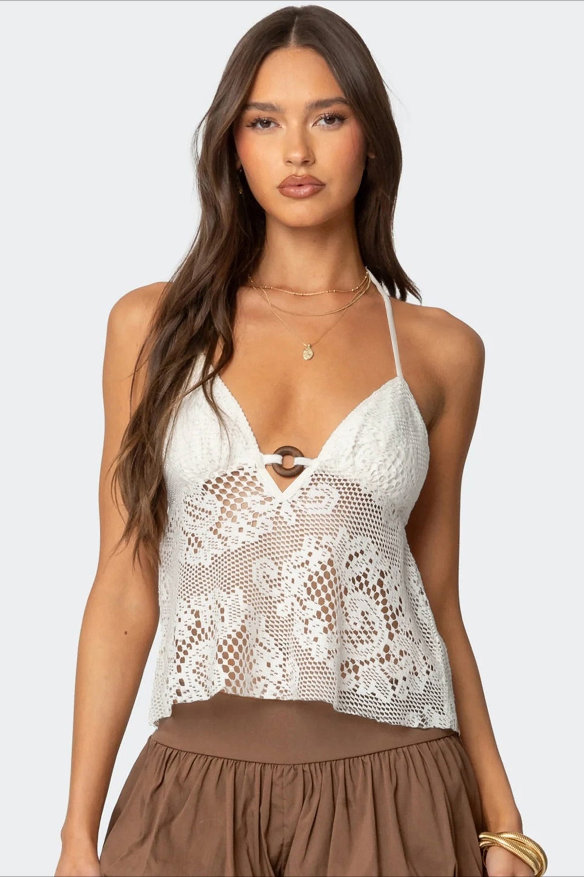 Boho Cutout Sexy V Neck Lace Halter Top - Seldom Seen Styles