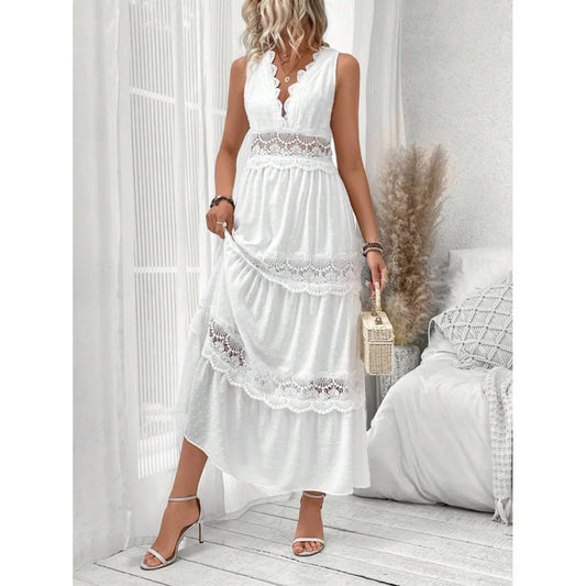 Boho Elegant White Lace Maxi Dress - Seldom Seen Styles