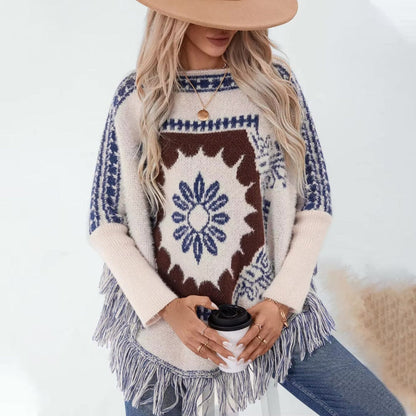 Boho Knit Poncho Sweater