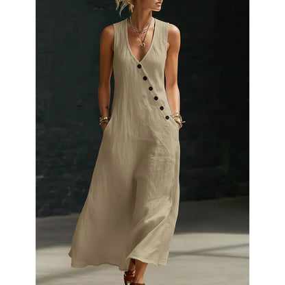 Boho Maxi Dress - Perfect for Beach, Vacation & Brunch! Sleeveless V-Neck Button Detail Casual Dress with Pockets # SleevelessDress # CasualDress # SummerDress # BohoFashion # VNeckDress # DressesForWomen # Outfit of the Day