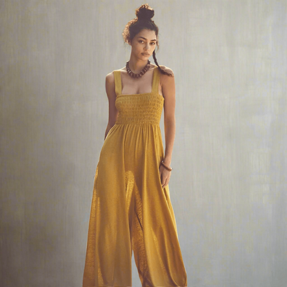 Ärmelloser Boho-Jumpsuit mit weitem Bein