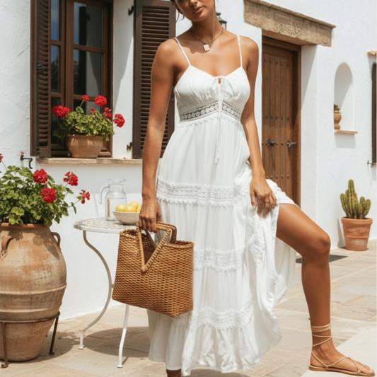 Boho Spaghetti Strap White Dress - Seldom Seen Styles
