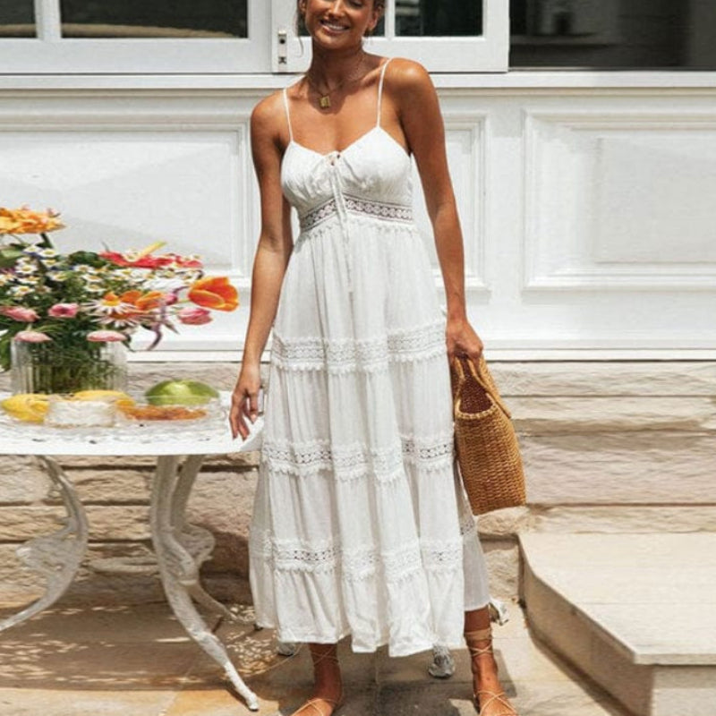 Boho Spaghetti Strap White Dress - Seldom Seen Styles