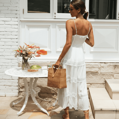Boho Spaghetti Strap White Dress