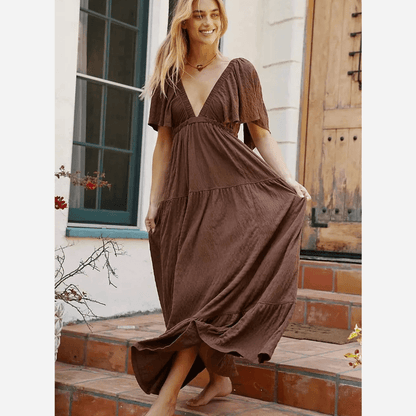 Rückenfreies Boho-Kleid mit V-Ausschnitt