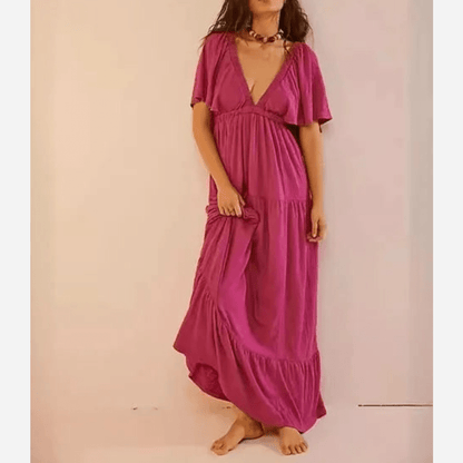 Rückenfreies Boho-Kleid mit V-Ausschnitt