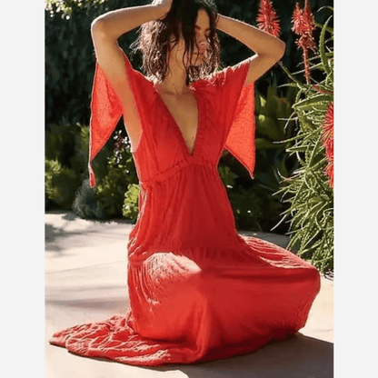 Rückenfreies Boho-Kleid mit V-Ausschnitt