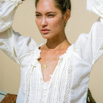 Boho Vintage Weiße Langarmbluse