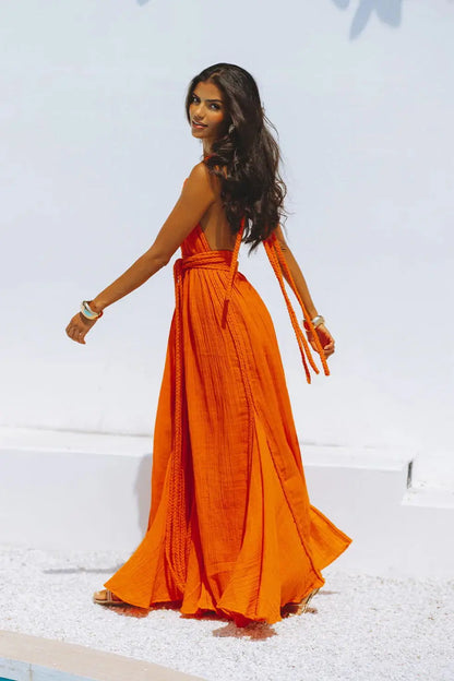 Boho Maxi Dress White Backless