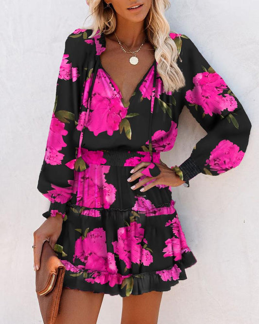 Bold Floral Mini Dress with Tiered Skirt - Seldom Seen Styles