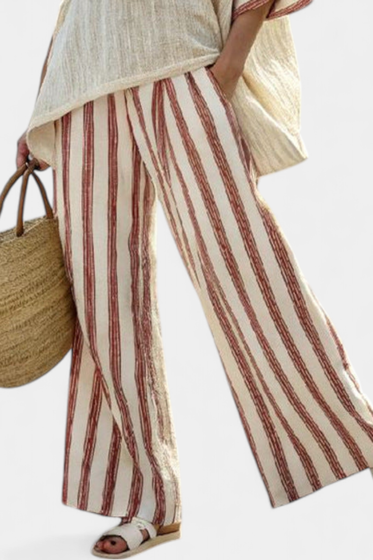 Braelith | Elegant Rustic Striped Top & Cream Linen Pants - Seldom Seen Styles