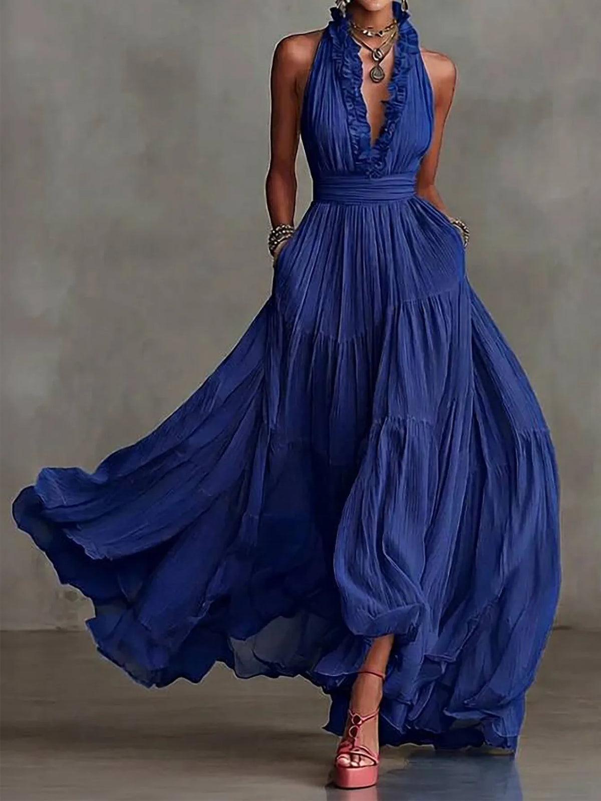 Brenda Ruffle Trim Evening Maxi Dress - Seldom Seen Styles
