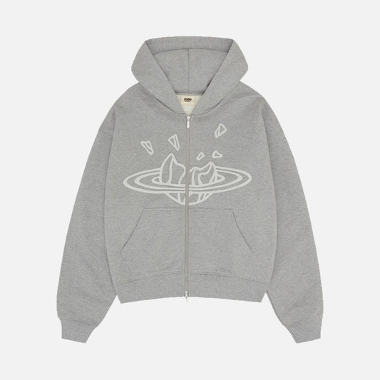 Broken Planet Zip-Up Hoodie - Heather Grey - Seldom Seen Styles