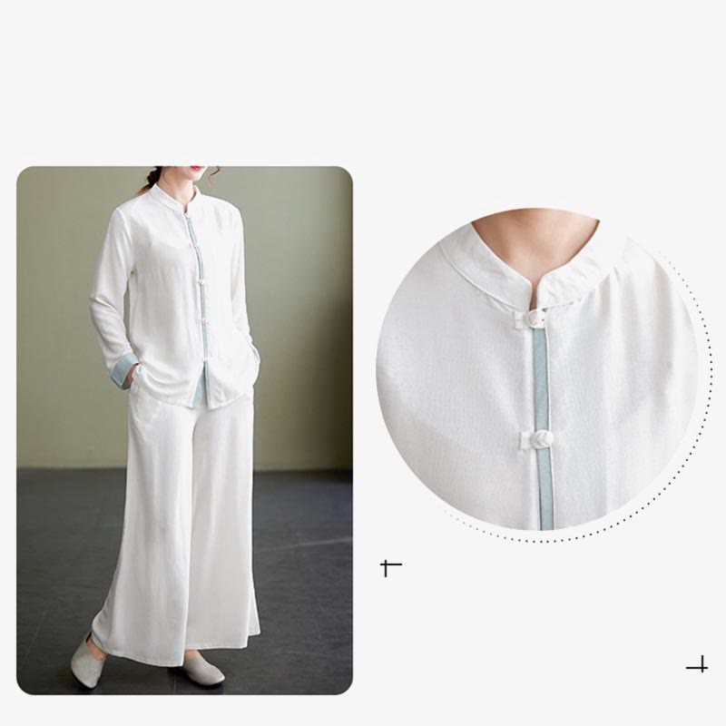 Buddha Stones 2Pcs Tang Suit Long Sleeve Shirt Top Pants Meditation Zen Tai Chi Cotton Linen Clothing Women's Set - Seldom Seen Styles