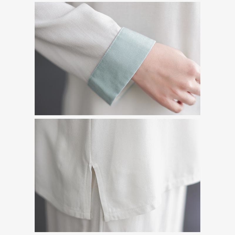 Buddha Stones 2Pcs Tang Suit Long Sleeve Shirt Top Pants Meditation Zen Tai Chi Cotton Linen Clothing Women's Set - Seldom Seen Styles
