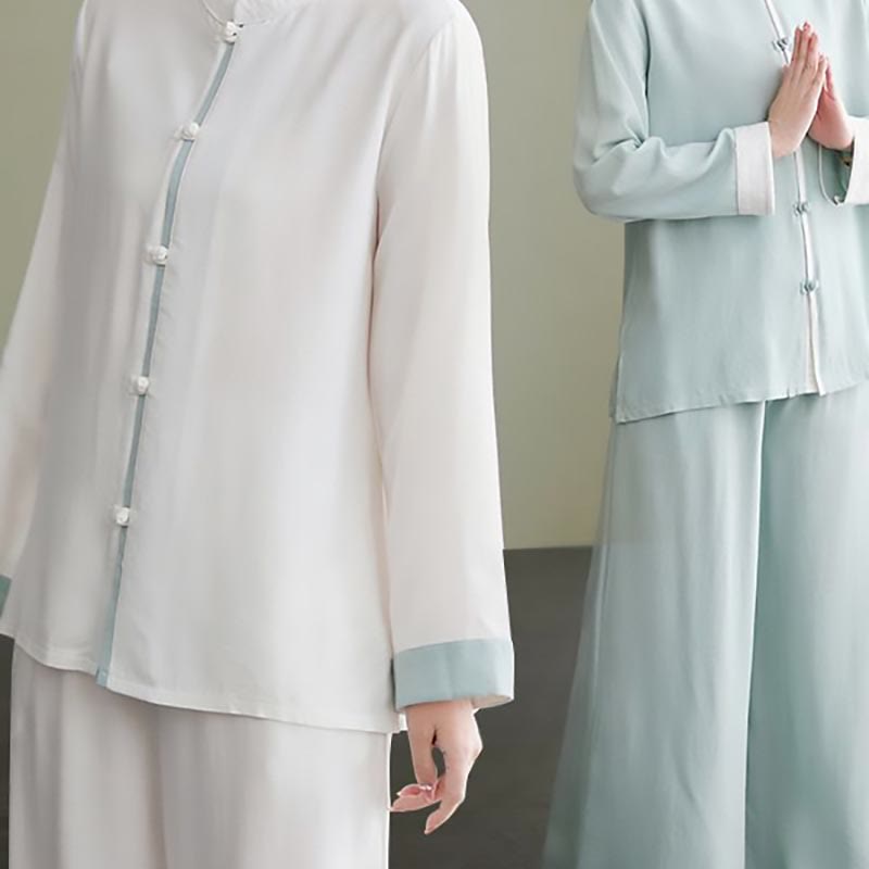 Buddha Stones 2Pcs Tang Suit Long Sleeve Shirt Top Pants Meditation Zen Tai Chi Cotton Linen Clothing Women's Set - Seldom Seen Styles