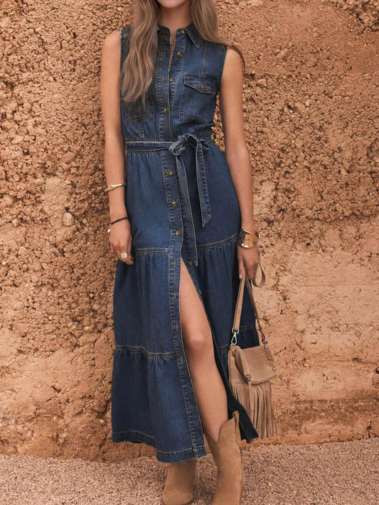 Button Front Sleeveless Denim Dress - Seldom Seen Styles