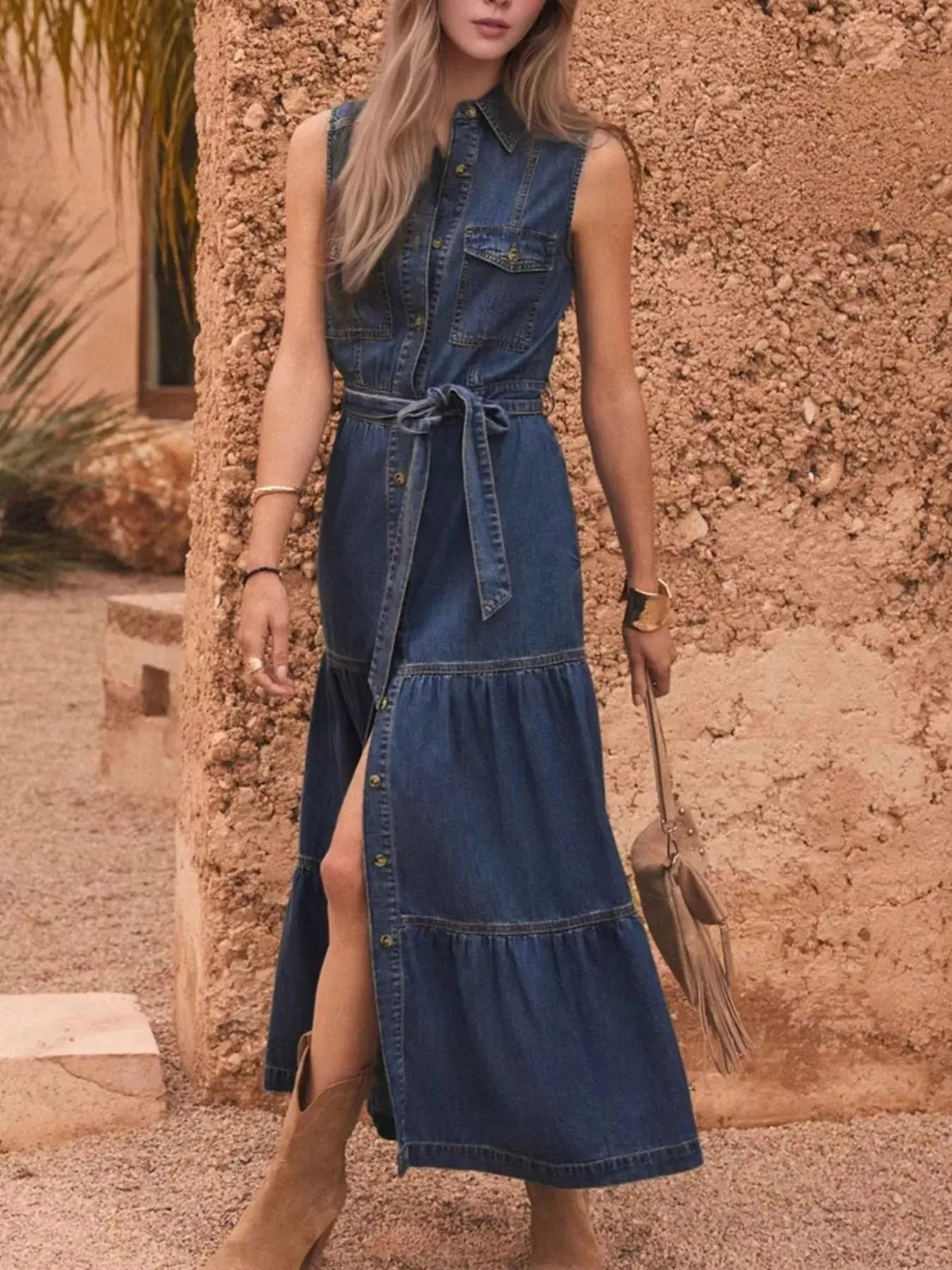 Button Front Sleeveless Denim Dress - Seldom Seen Styles