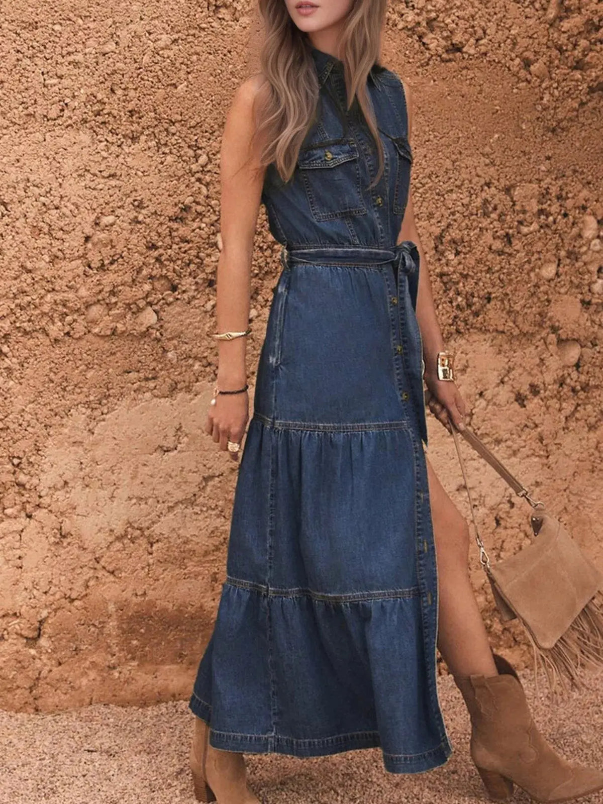 Button Front Sleeveless Denim Dress - Seldom Seen Styles