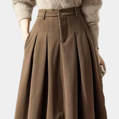 Women's High Waist Pleated A-Line Maxi Skirt with Belt