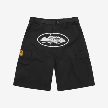 Corteiz RTW OG Alcatraz Cargo Shorts - Black / White