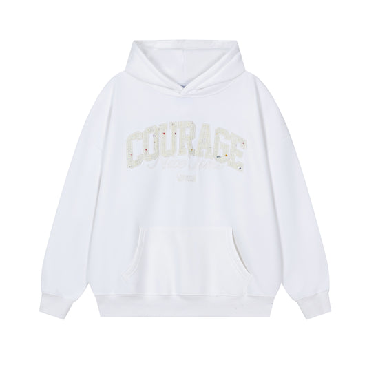 COURAGE Letter Embroidery Hooded Sweatshirt - Seldom Seen Styles