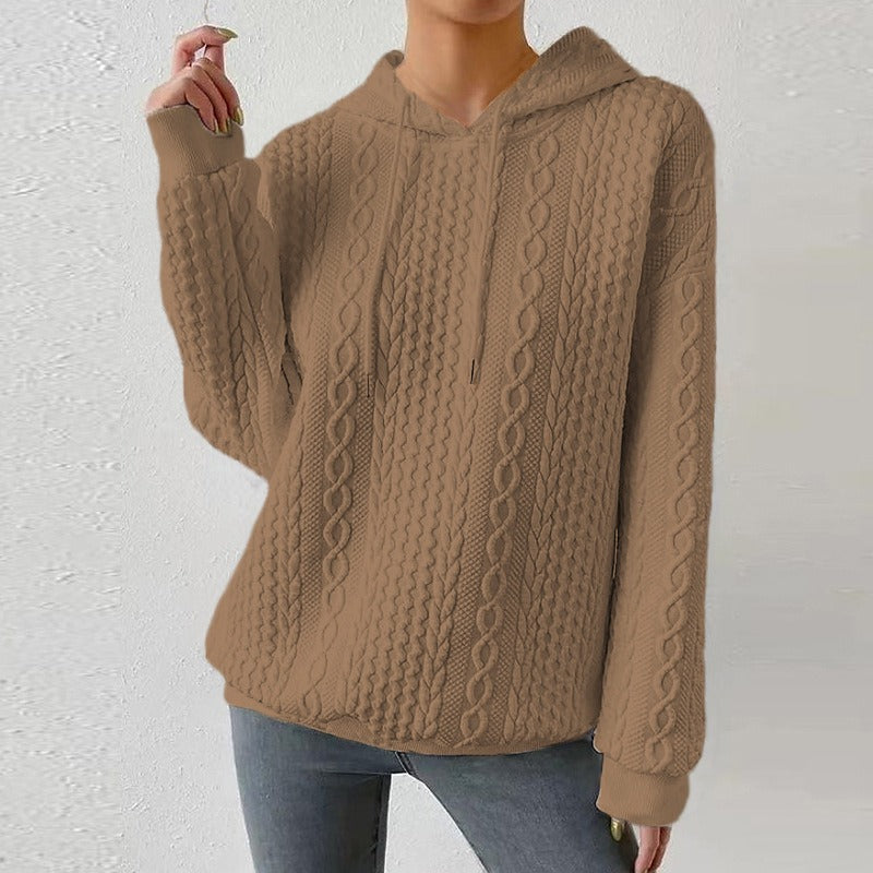 Cable Textured Drop Shoulder Drawstring Hoodie - Seldom Seen Styles