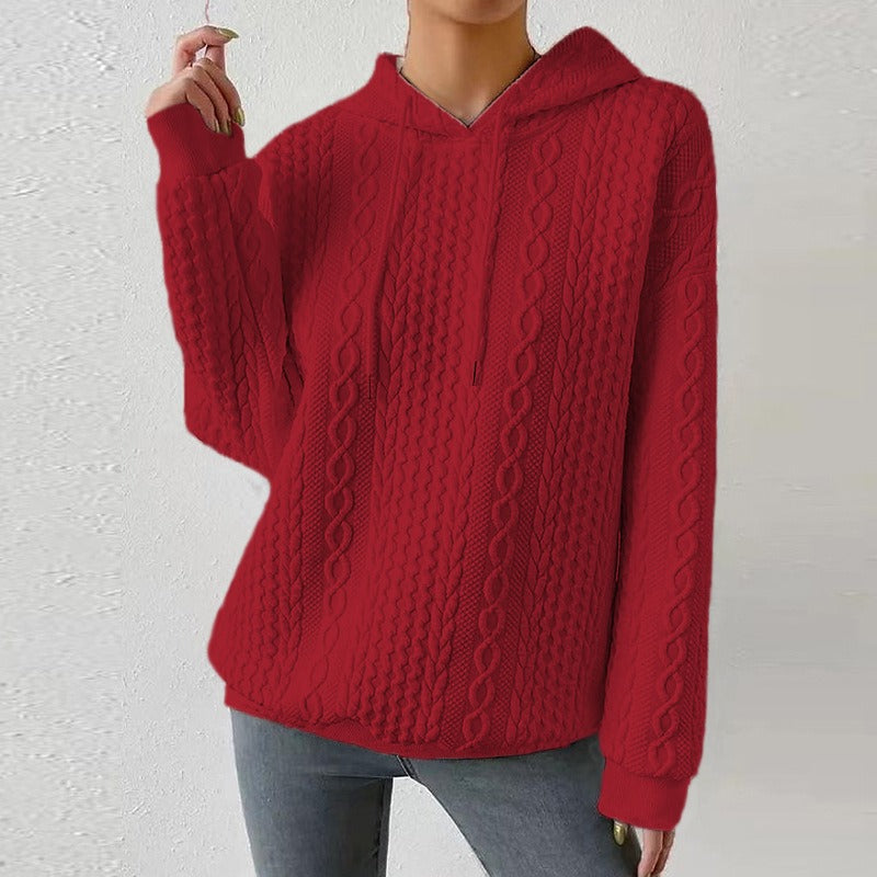 Cable Textured Drop Shoulder Drawstring Hoodie - Seldom Seen Styles