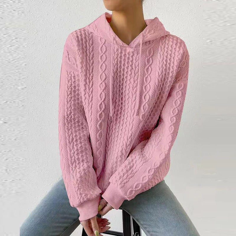 Cable Textured Drop Shoulder Drawstring Hoodie - Seldom Seen Styles