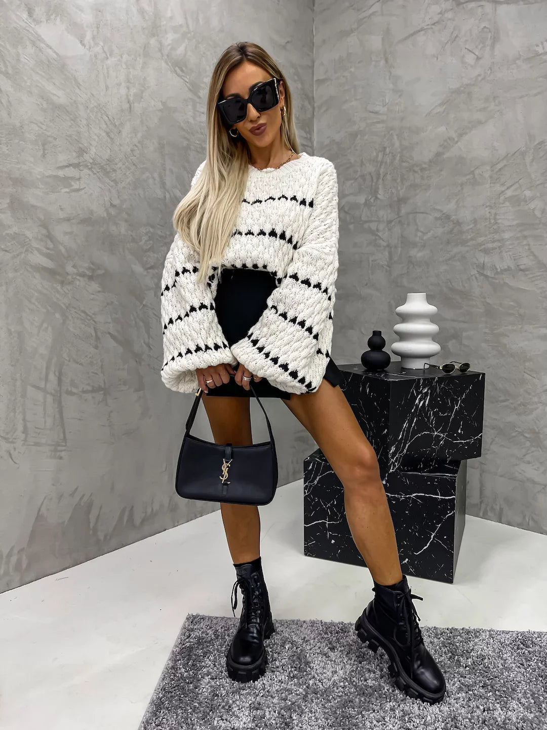 Cable striped crew neck pullover - Seldom Seen Styles