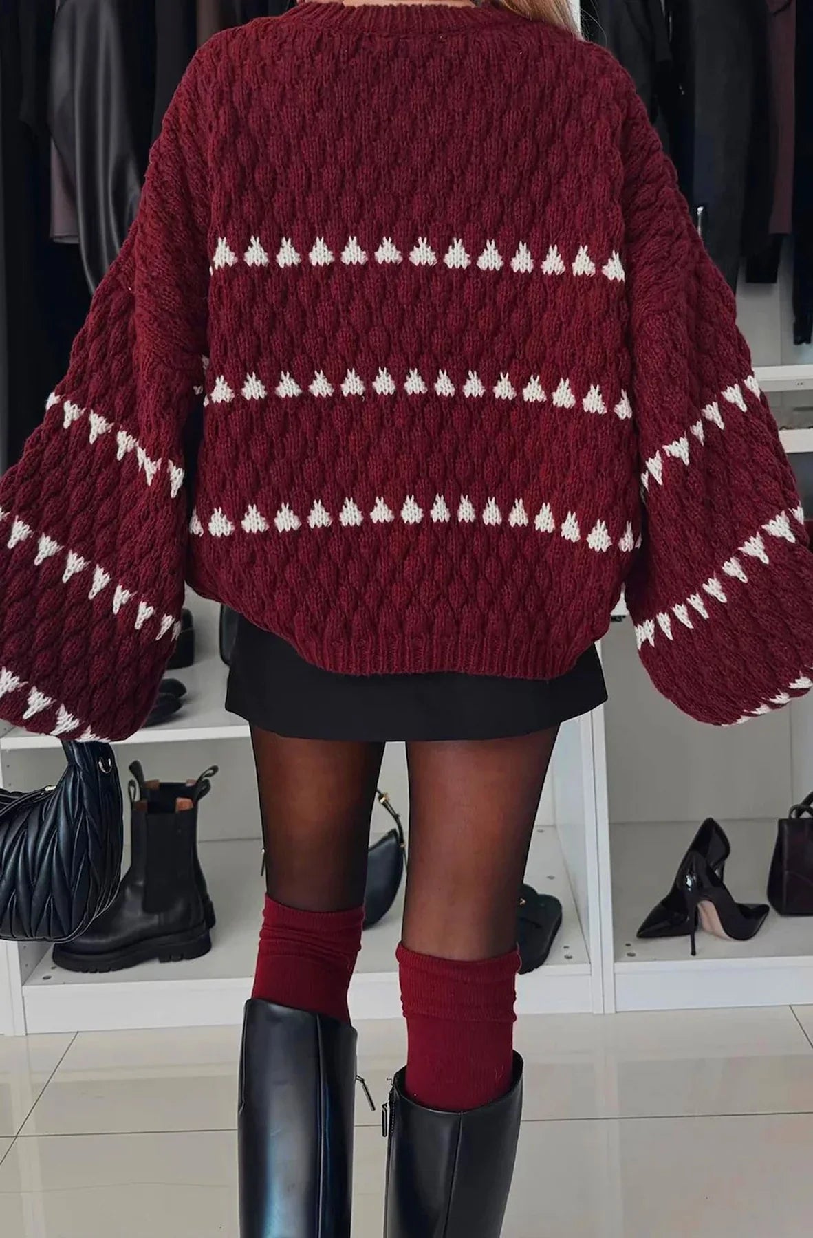 Cable striped crew neck pullover - Seldom Seen Styles