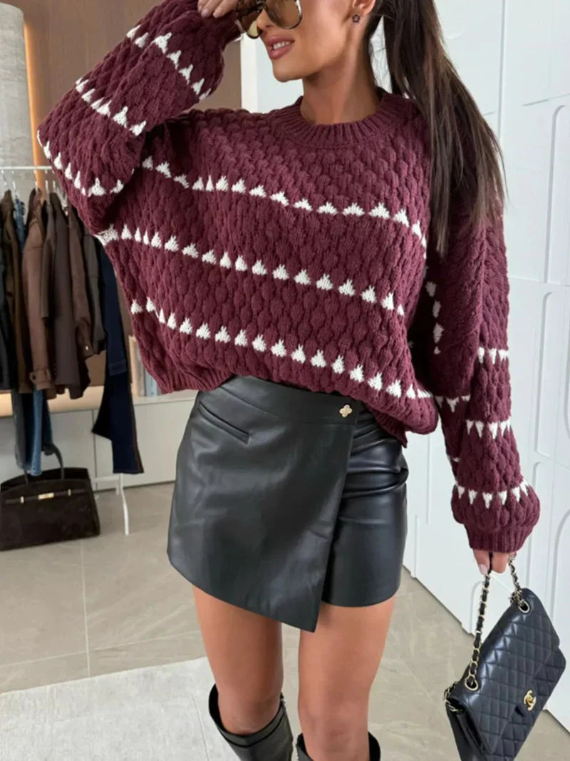 Cable striped crew neck pullover - Seldom Seen Styles
