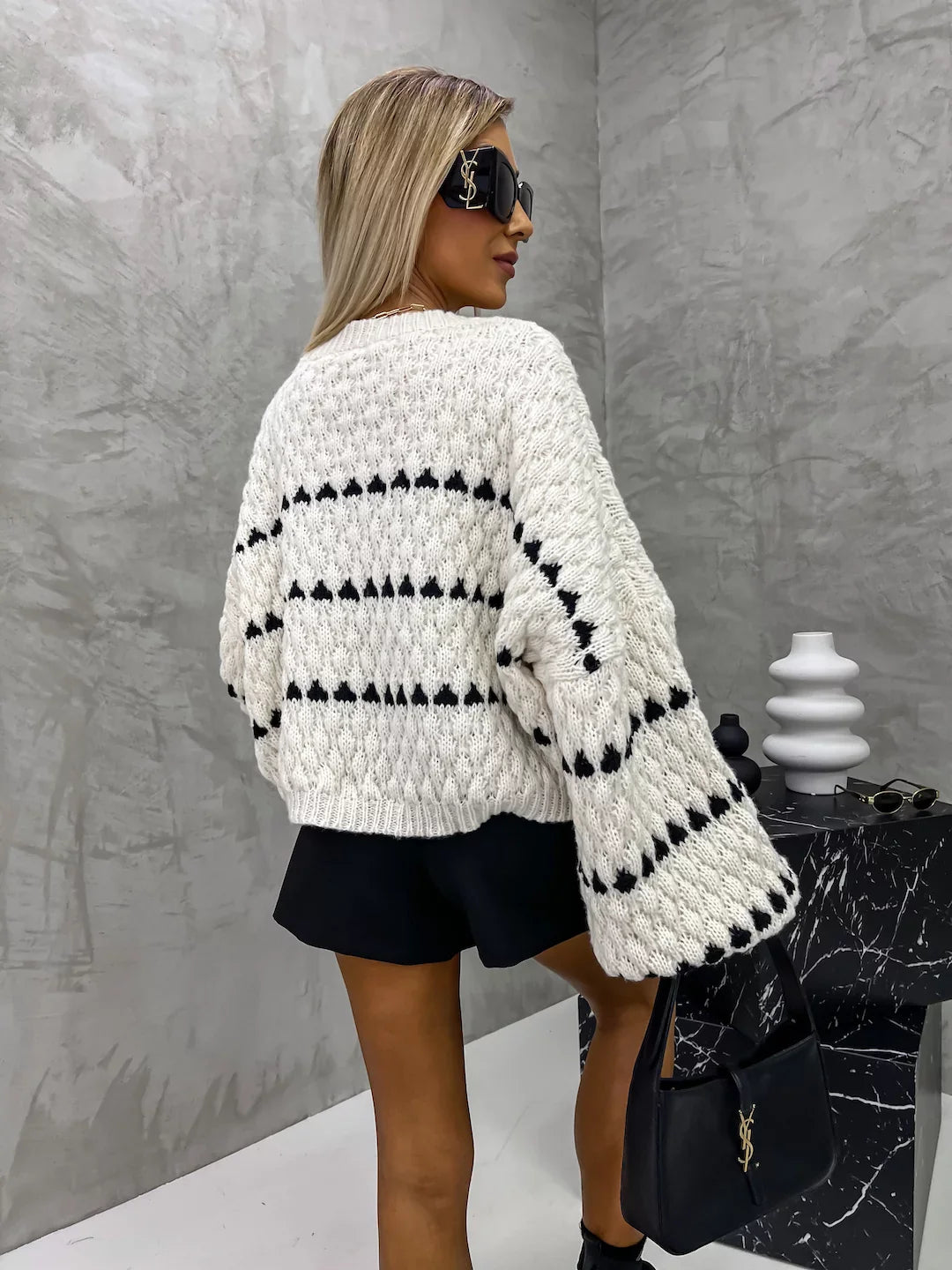 Cable striped crew neck pullover - Seldom Seen Styles