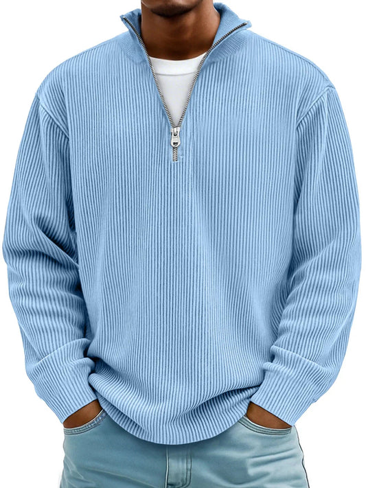 Men's Quarter Zip Sweater Slim Fit Casual Pullover Sweater Mock Neck Polo Sweaters
