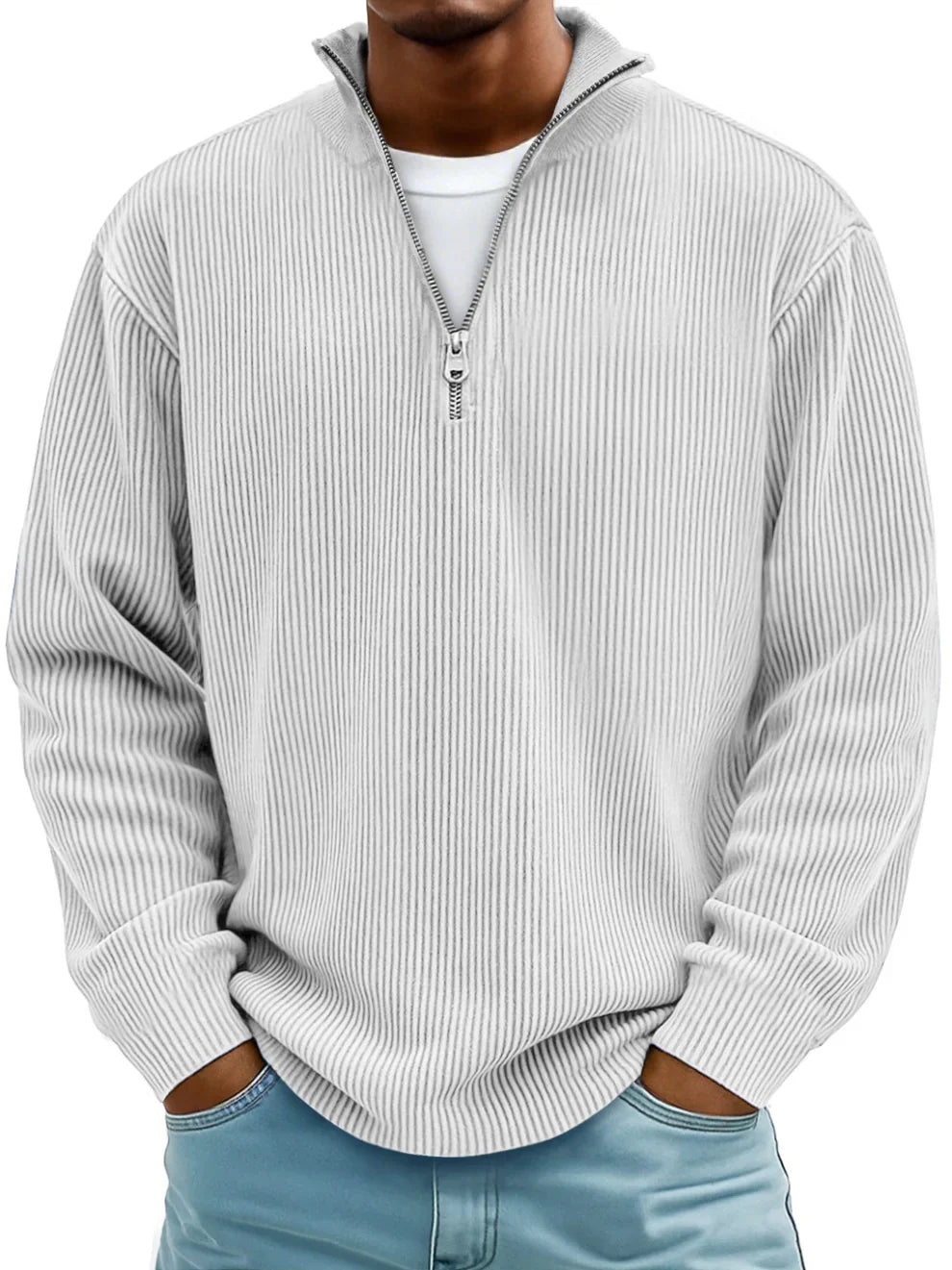 Men's Quarter Zip Sweater Slim Fit Casual Pullover Sweater Mock Neck Polo Sweaters