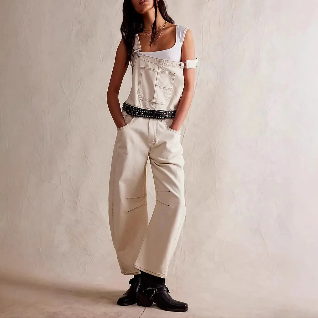 Calvia Wide-Leg Denim Overalls Causal Pant - Seldom Seen Styles