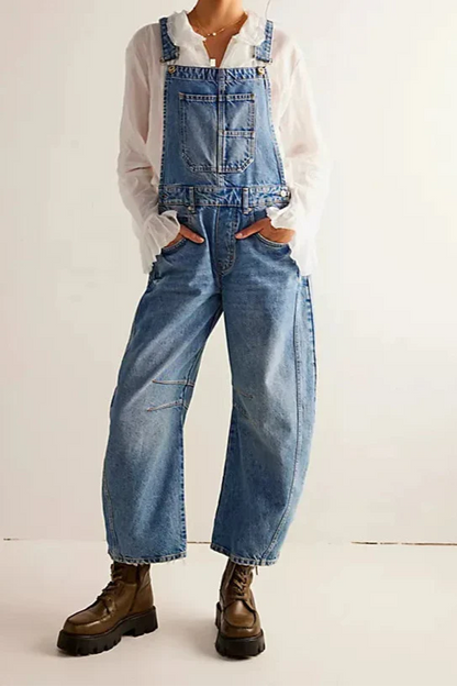 Calvia Wide-Leg Denim Overalls Causal Pant