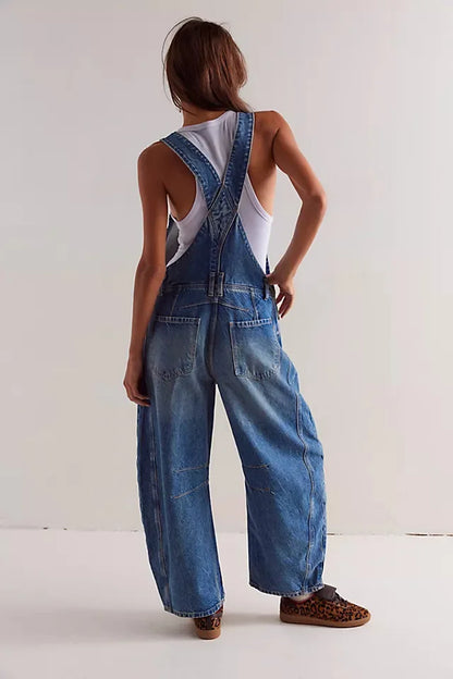 Calvia Wide-Leg Denim Overalls Causal Pant