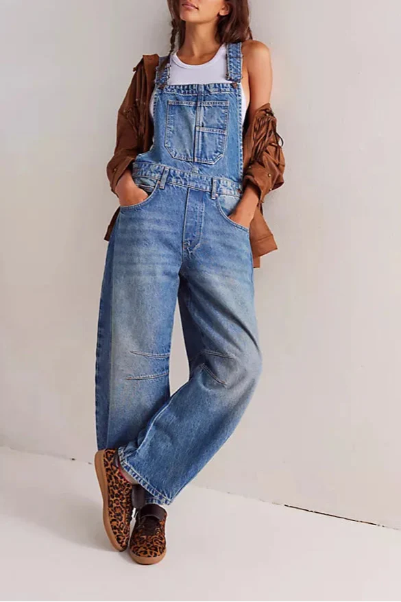 Calvia Wide-Leg Denim Overalls Causal Pant - Seldom Seen Styles