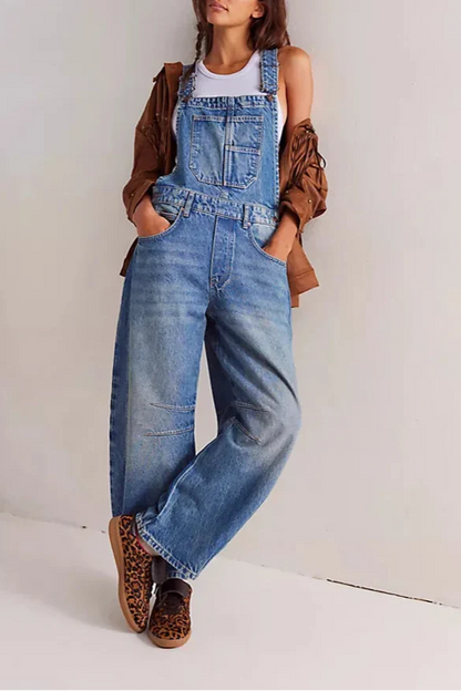 Calvia Wide-Leg Denim Overalls Causal Pant