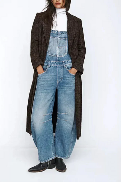 Calvia Wide-Leg Denim Overalls Causal Pant