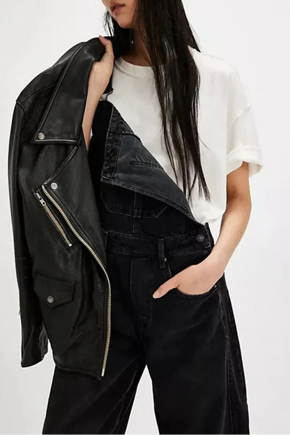 Calvia Wide-Leg Denim Overalls Causal Pant