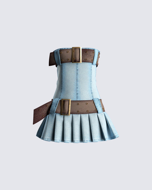 Cambry Blue Pleated Denim Dress - Seldom Seen Styles