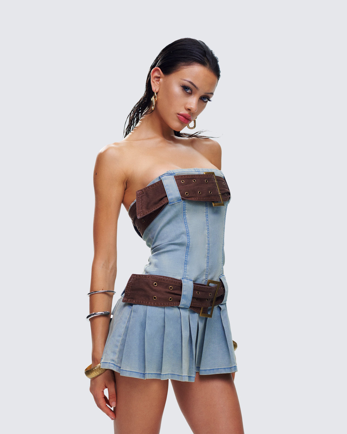 Cambry Blue Pleated Denim Dress - Seldom Seen Styles