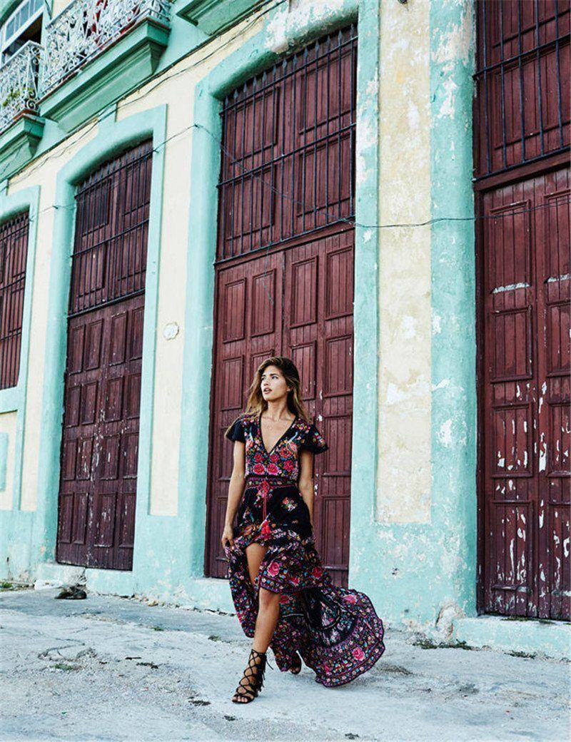 Camellia™ - V Neck Floral Summer Bohemian Dress - Seldom Seen Styles