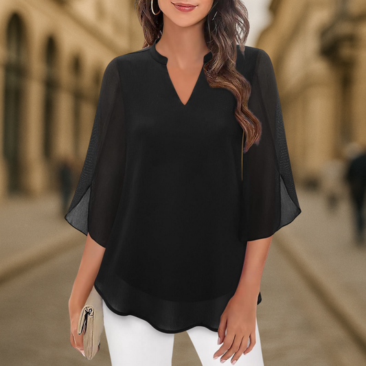 Camila Flowy V-Neck Chiffon Women's Blouse - Seldom Seen Styles