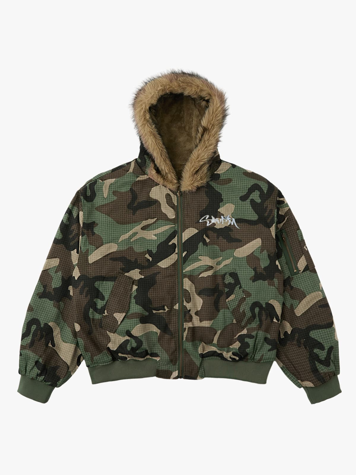 Camouflage Fur Collar Reversible Cotton Jacket - 2499 - Seldom Seen Styles